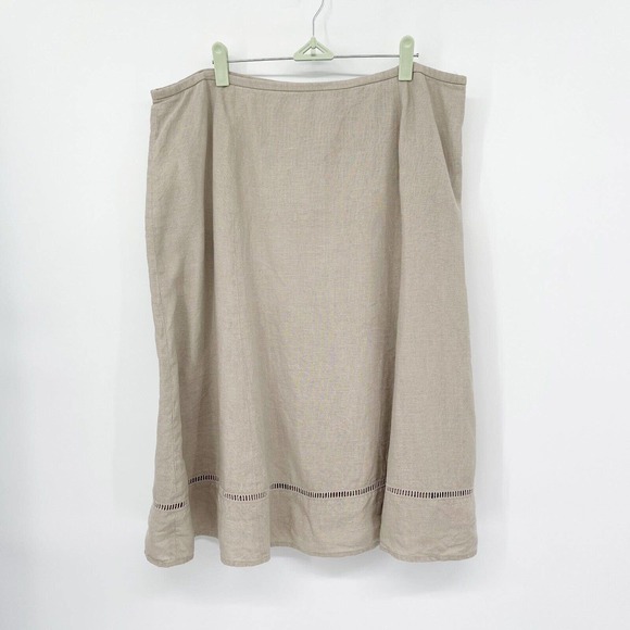 Talbots Linen A-line Midi Skirt Size 16‎ Taupe Lace Trim Side Zip Career - Picture 1 of 8